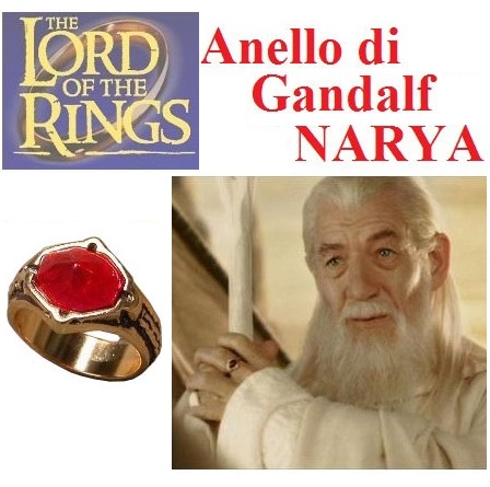 Anello di gandalf - narya - l'anello di fuoco o anello rosso - riproduzione ufficiale new line cinema  del film il signore degli anelli.